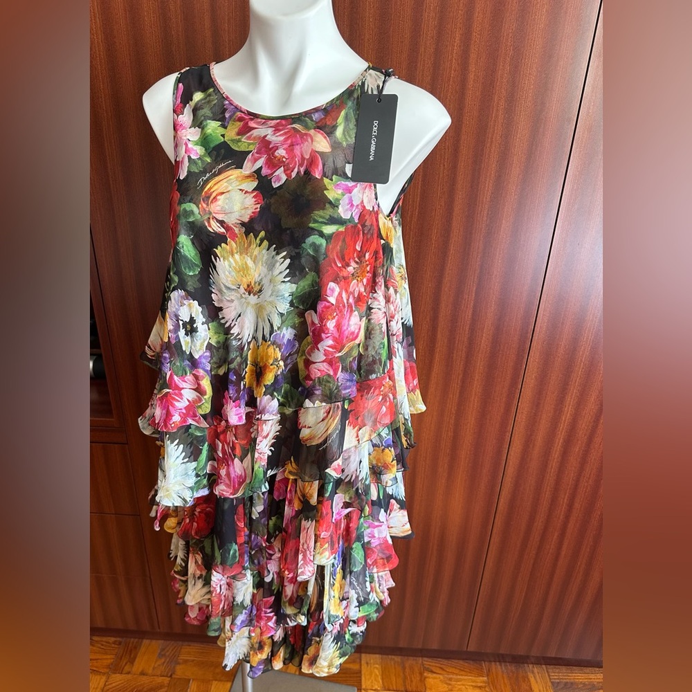 HOT NWT D&G Tiered Floral-Print,100% Silk-Chiffon Summer 2019’s Dress s 42 Italy